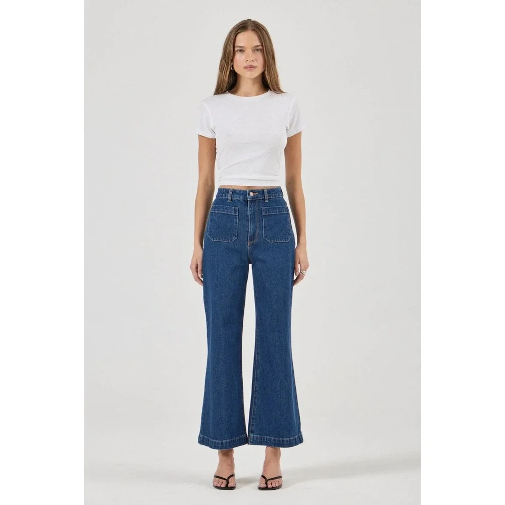 Rolla's Womens Sailor Comfort Ink High Rise Wide Leg Jeans Front Patch Pockets26